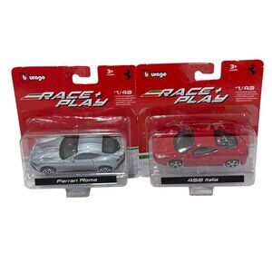 Bburago 1/43 Scale Ferrari Roma & 458 Italia Die-Cast Toy Cars Set Silver & Red